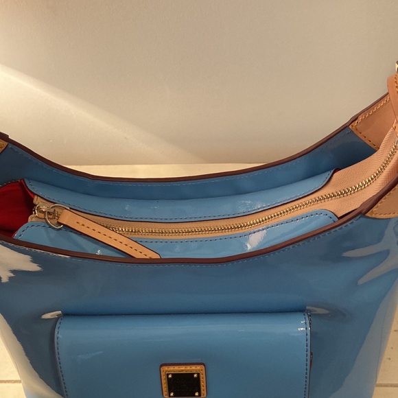 Dooney & Bourke Handbag Patent Leather Hobo Shoulder Denim Blue - Picture 7 of 16